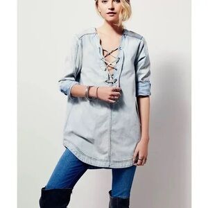 Free People Indigo Lace-Up Denim Tunic